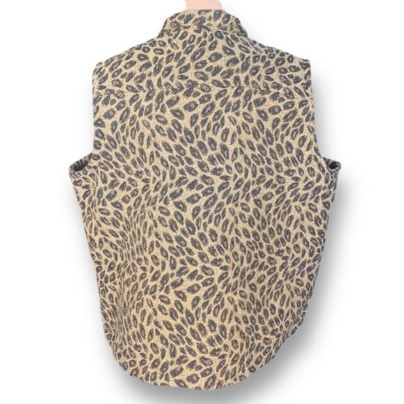 Vintage 90s Vest Tan Brown Leopard Animal Print Collared Button Front Plus 2X - Picture 6 of 9
